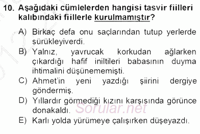 Türkçe Cümle Bilgisi 2 2012 - 2013 Dönem Sonu Sınavı 10.Soru