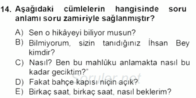 Türkçe Cümle Bilgisi 2 2012 - 2013 Dönem Sonu Sınavı 14.Soru