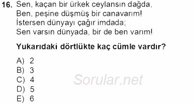 Türkçe Cümle Bilgisi 2 2012 - 2013 Dönem Sonu Sınavı 16.Soru
