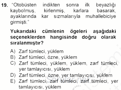 Türkçe Cümle Bilgisi 2 2012 - 2013 Dönem Sonu Sınavı 19.Soru