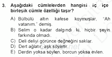 Türkçe Cümle Bilgisi 2 2012 - 2013 Dönem Sonu Sınavı 3.Soru