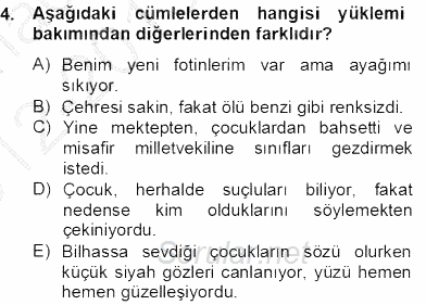 Türkçe Cümle Bilgisi 2 2012 - 2013 Dönem Sonu Sınavı 4.Soru