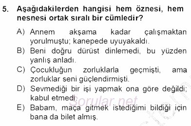 Türkçe Cümle Bilgisi 2 2012 - 2013 Dönem Sonu Sınavı 5.Soru