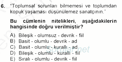 Türkçe Cümle Bilgisi 2 2012 - 2013 Dönem Sonu Sınavı 6.Soru