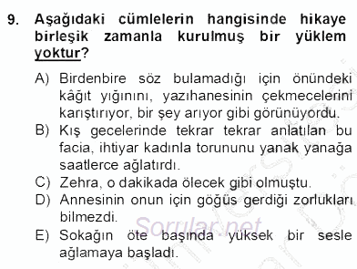 Türkçe Cümle Bilgisi 2 2012 - 2013 Dönem Sonu Sınavı 9.Soru
