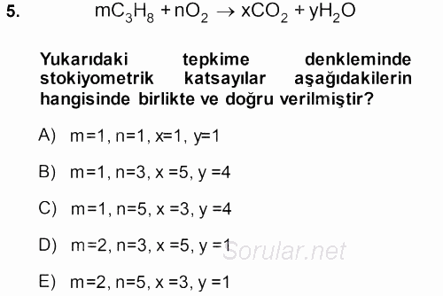 Genel Kimya 1 2013 - 2014 Tek Ders Sınavı 5.Soru