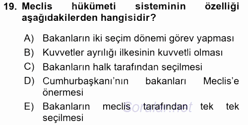 Türk İdare Tarihi 2016 - 2017 Dönem Sonu Sınavı 19.Soru