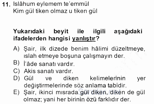 Eski Türk Edebiyatına Giriş: Söz Sanatları 2013 - 2014 Dönem Sonu Sınavı 11.Soru