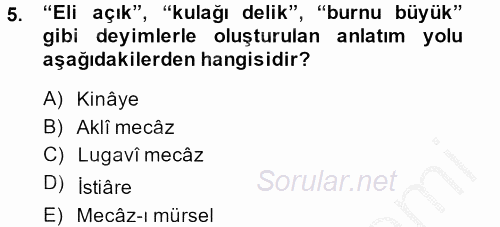 Eski Türk Edebiyatına Giriş: Söz Sanatları 2013 - 2014 Dönem Sonu Sınavı 5.Soru