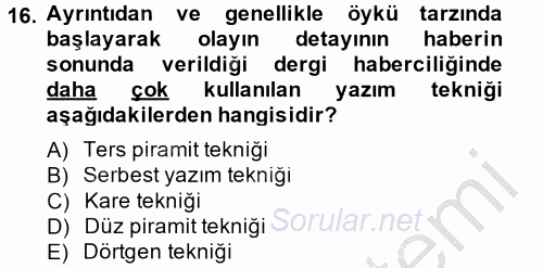 Halkla İlişkiler Yazarlığı 2014 - 2015 Ara Sınavı 16.Soru