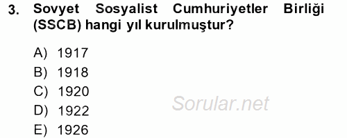 Çağdaş Türk Dünyası 2014 - 2015 Ara Sınavı 3.Soru