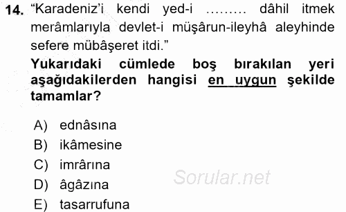 Osmanlı Türkçesi Metinleri 1 2015 - 2016 Dönem Sonu Sınavı 14.Soru
