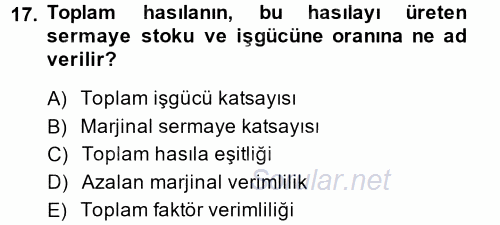 İktisada Giriş 2 2014 - 2015 Ara Sınavı 17.Soru