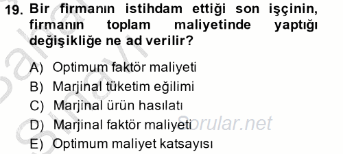 İktisada Giriş 2 2014 - 2015 Ara Sınavı 19.Soru
