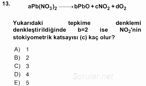 Genel Kimya 1 2017 - 2018 Ara Sınavı 13.Soru
