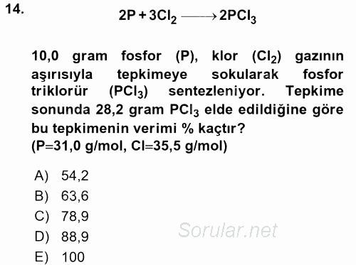 Genel Kimya 1 2017 - 2018 Ara Sınavı 14.Soru