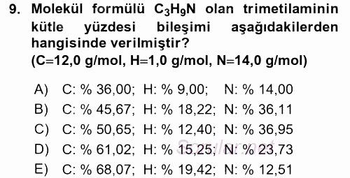 Genel Kimya 1 2017 - 2018 Ara Sınavı 9.Soru