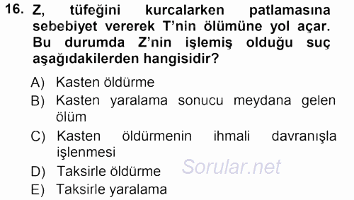 Ceza Hukukuna Giriş 2013 - 2014 Tek Ders Sınavı 16.Soru