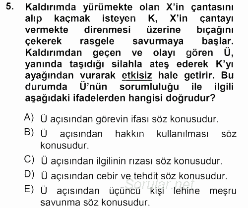 Ceza Hukukuna Giriş 2013 - 2014 Tek Ders Sınavı 5.Soru