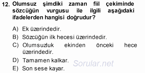 Türkçe Ses Bilgisi 2014 - 2015 Ara Sınavı 12.Soru