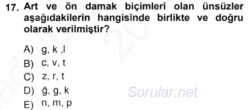 Türkçe Ses Bilgisi 2014 - 2015 Ara Sınavı 17.Soru