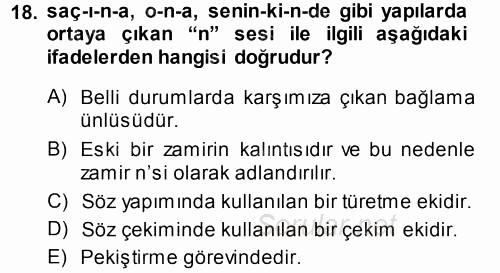 Türkçe Ses Bilgisi 2014 - 2015 Ara Sınavı 18.Soru