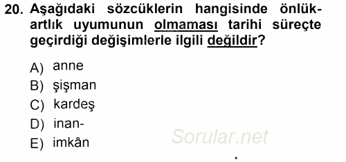 Türkçe Ses Bilgisi 2014 - 2015 Ara Sınavı 20.Soru