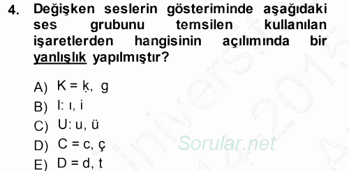 Türkçe Ses Bilgisi 2014 - 2015 Ara Sınavı 4.Soru
