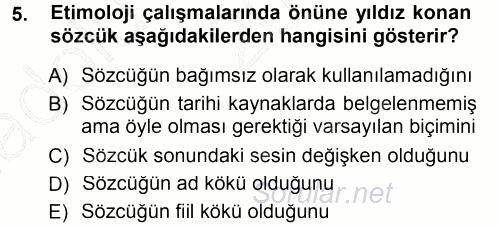 Türkçe Ses Bilgisi 2014 - 2015 Ara Sınavı 5.Soru