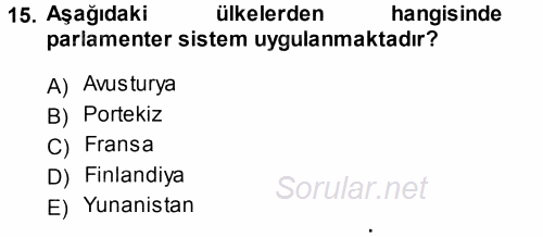Türk Anayasa Hukuku 2013 - 2014 Tek Ders Sınavı 15.Soru