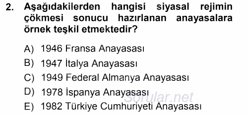 Türk Anayasa Hukuku 2013 - 2014 Tek Ders Sınavı 2.Soru