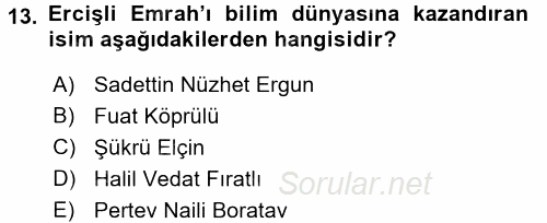 Türk Halk Şiiri 2015 - 2016 Tek Ders Sınavı 13.Soru