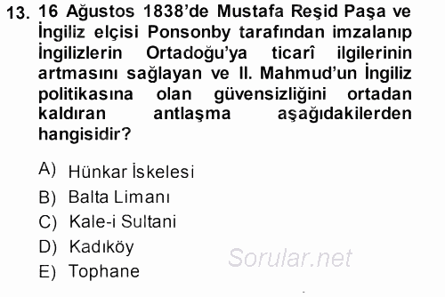 Osmanlı Diplomasisi 2013 - 2014 Dönem Sonu Sınavı 13.Soru