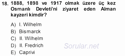 Osmanlı Diplomasisi 2013 - 2014 Dönem Sonu Sınavı 18.Soru
