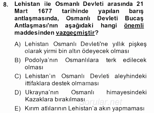 Osmanlı Diplomasisi 2013 - 2014 Dönem Sonu Sınavı 8.Soru