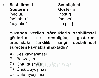 Genel Dilbilim 2 2013 - 2014 Ara Sınavı 7.Soru