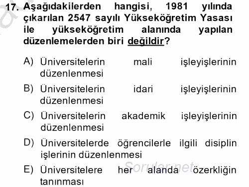 Türk Eğitim Tarihi 2013 - 2014 Dönem Sonu Sınavı 17.Soru