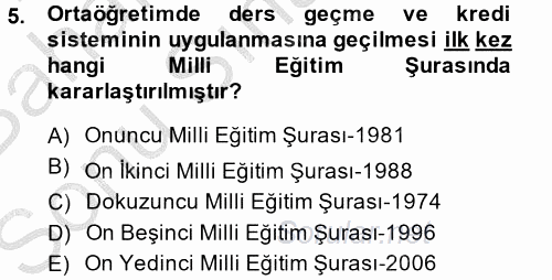 Türk Eğitim Tarihi 2013 - 2014 Dönem Sonu Sınavı 5.Soru