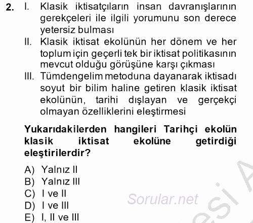 İktisat Tarihi 2014 - 2015 Ara Sınavı 2.Soru