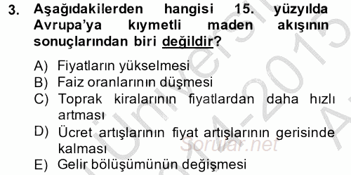 İktisat Tarihi 2014 - 2015 Ara Sınavı 3.Soru