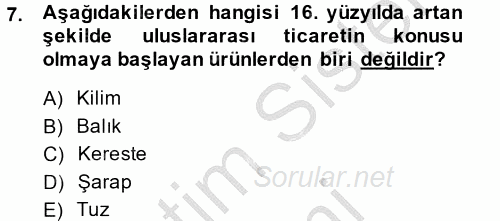 İktisat Tarihi 2014 - 2015 Ara Sınavı 7.Soru