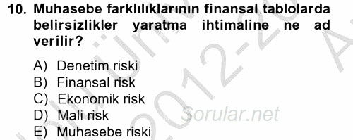 Finansal Tablolar Analizi 2012 - 2013 Ara Sınavı 10.Soru