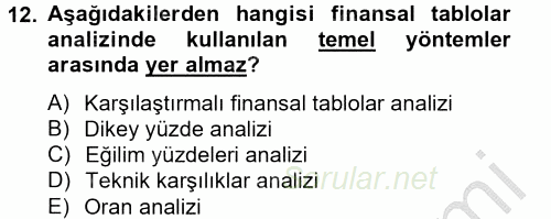 Finansal Tablolar Analizi 2012 - 2013 Ara Sınavı 12.Soru