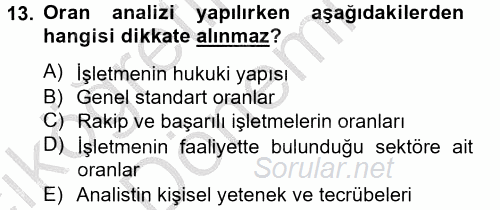 Finansal Tablolar Analizi 2012 - 2013 Ara Sınavı 13.Soru