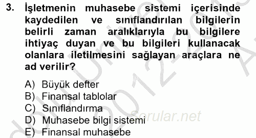 Finansal Tablolar Analizi 2012 - 2013 Ara Sınavı 3.Soru