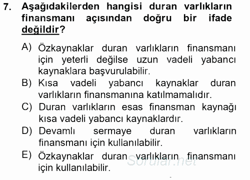 Finansal Tablolar Analizi 2012 - 2013 Ara Sınavı 7.Soru