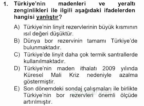 Türkiye Ekonomisi 2012 - 2013 Dönem Sonu Sınavı 1.Soru