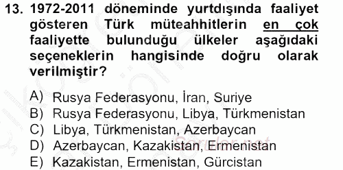 Türkiye Ekonomisi 2012 - 2013 Dönem Sonu Sınavı 13.Soru