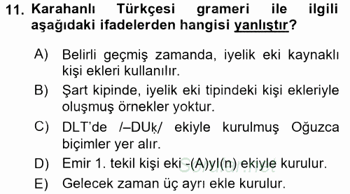 XI-XIII. Yüzyıllar Türk Dili 2017 - 2018 Ara Sınavı 11.Soru