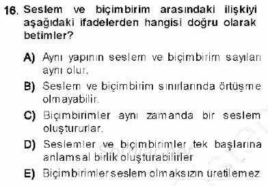 Genel Dilbilim 1 2013 - 2014 Ara Sınavı 16.Soru